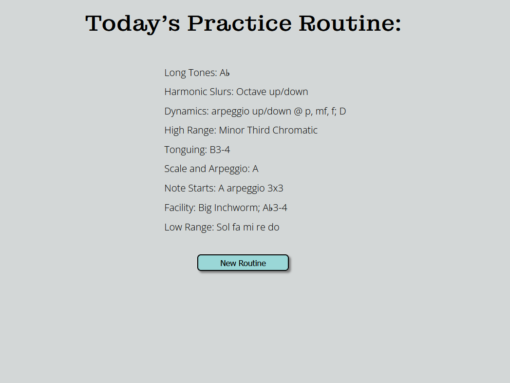screenshot of Practice Routine Generator Project